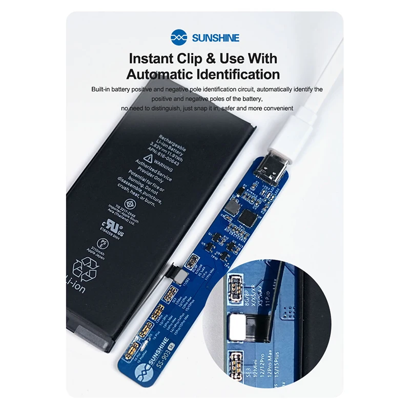 SUNSHINE SS-903 SE لوحة تفعيل شحن البطارية الخالية من الإزالة لهاتف iPhone 8-16 Pro Max جهاز اختبار شحن لوحة دوائر كهربائية للبطارية