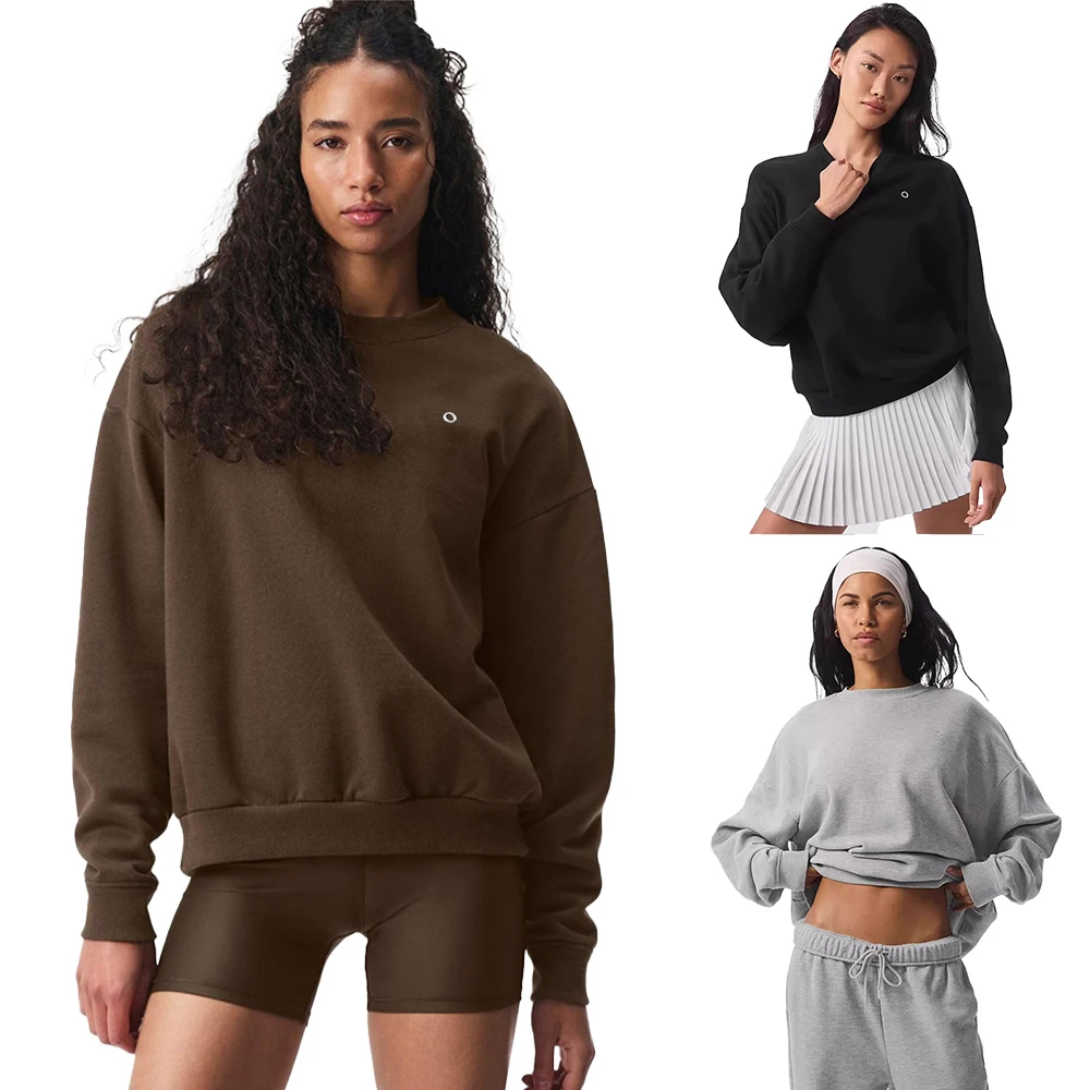 

Women Clothing Crew Neck Pullover Comfortable Simplicity Solid Color Crew-neck Pullover Long-sleeved Gym Tops