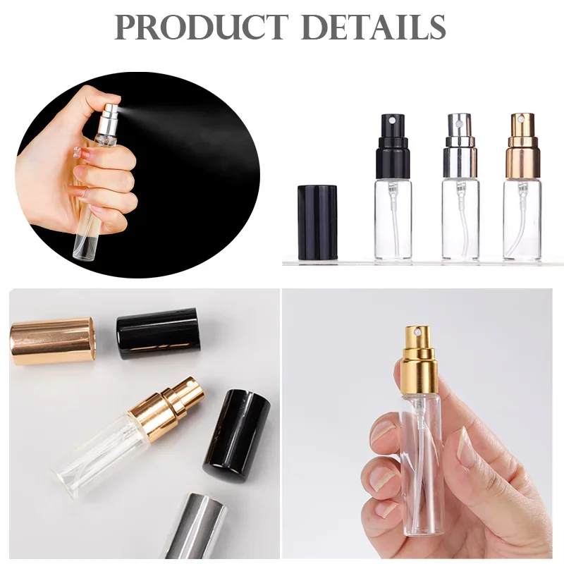 100pcs 5-15ml Clear Perfume Bottle Atomizer Glass Spray Bottle Travel Portable Refillable Sample Vial for Essential Oil Cosmetic