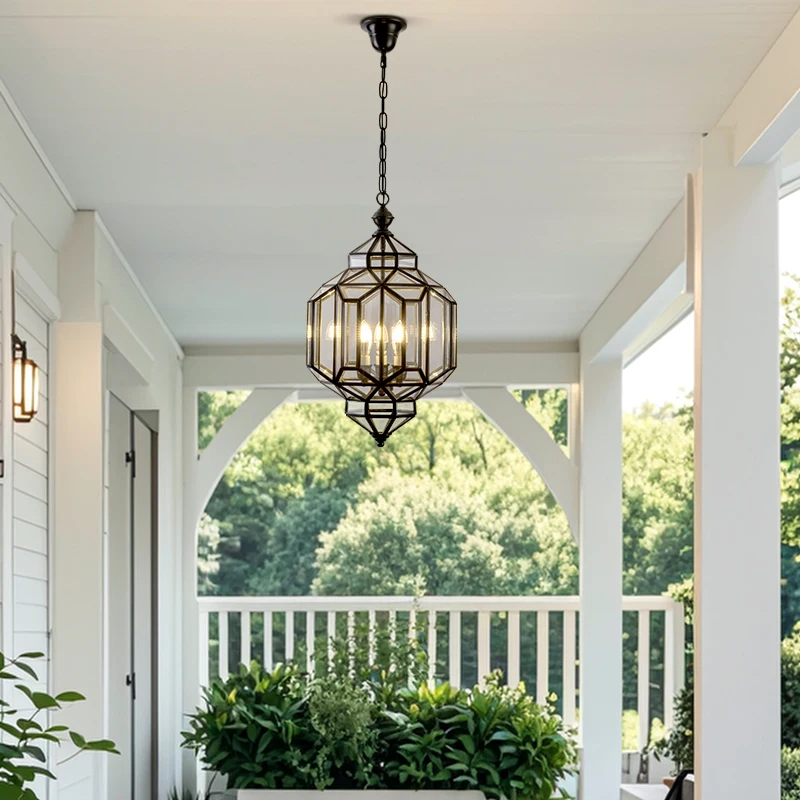 

​American Solid Brass Outdoor Chandelier - Waterproof Black Soldered Finish for Porch, Gazebo, Balcony, Villa & Restaurant