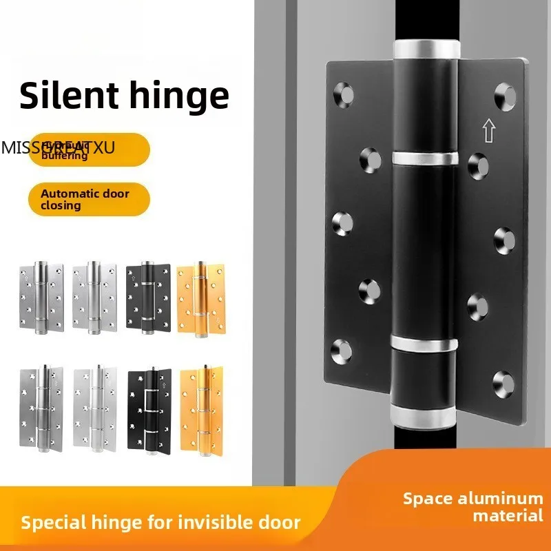 Aluminum Hydraulic Buffer Concealed Door Hinge, Auto Self-closing Silent Positioning Hinge for Interior Wooden Hidden Door