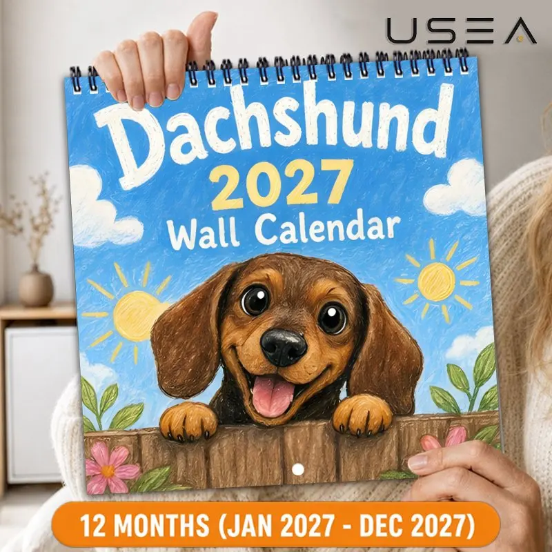 2027 Dachshund Wall Calendar, Monthly Planner & Yearly Organizer,Large Writable Blocks with US Federal Holidays, Aesthetic Decor
