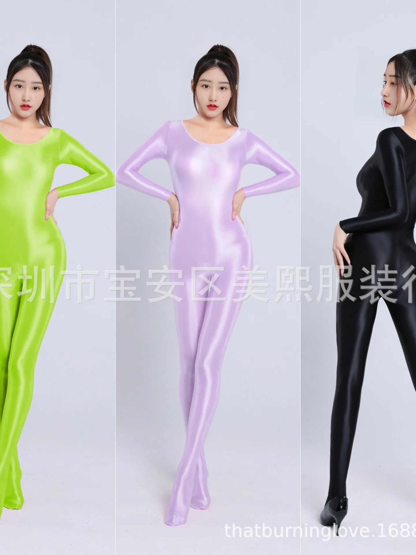 High Elasti Women Jumpsuit Shiny Silky Glossy Sexy Transparent Smooth Bodysuit Women Long Sleeve Jumpsuits Black Overalls T4VM