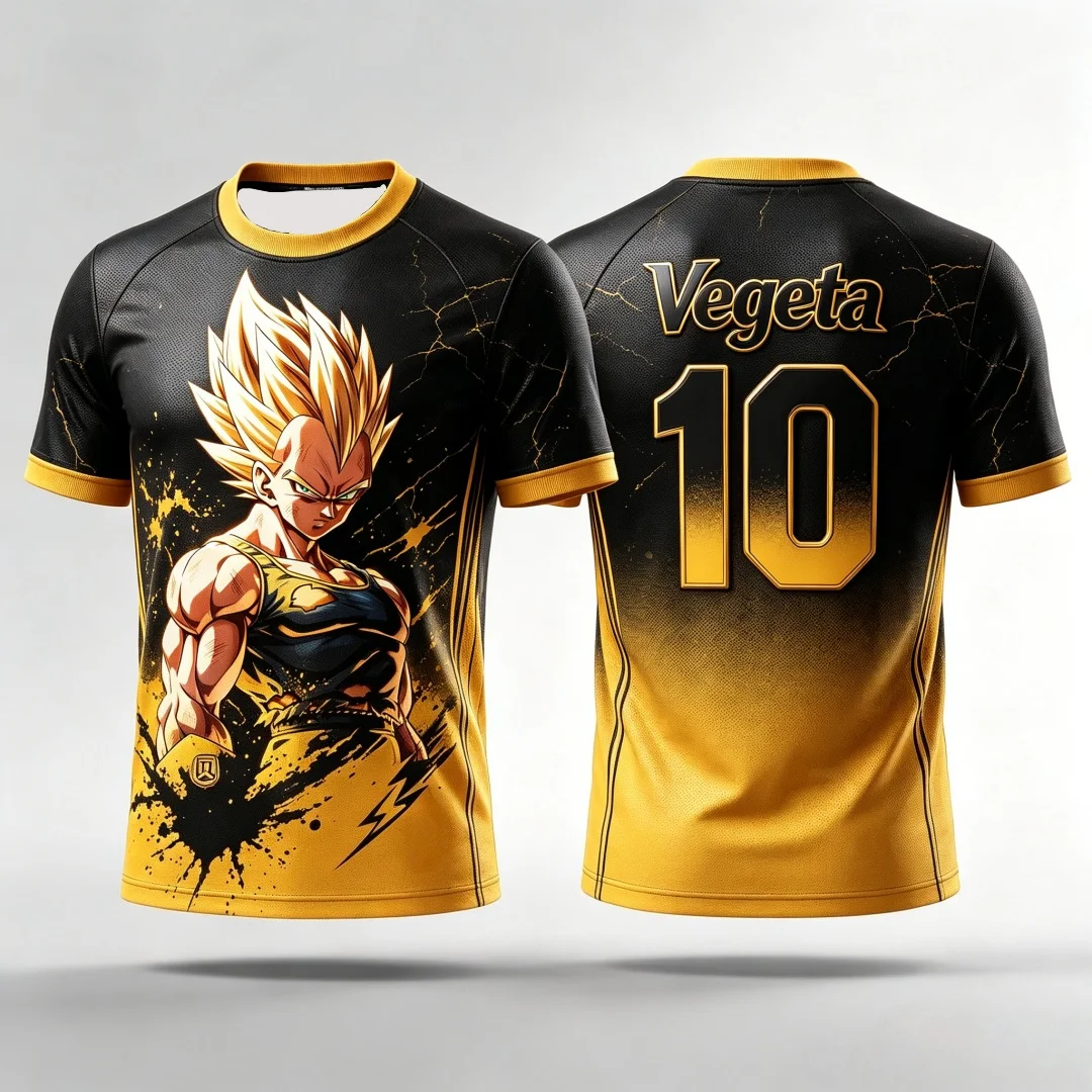 Dragon Ball Vegeta Super Saiyan Jersey T-Shirt 3D-Druck Anime T-Shirt Sportbekleidung Herren Damen Fans Streetwear Familie passende Outfits – Detail 9