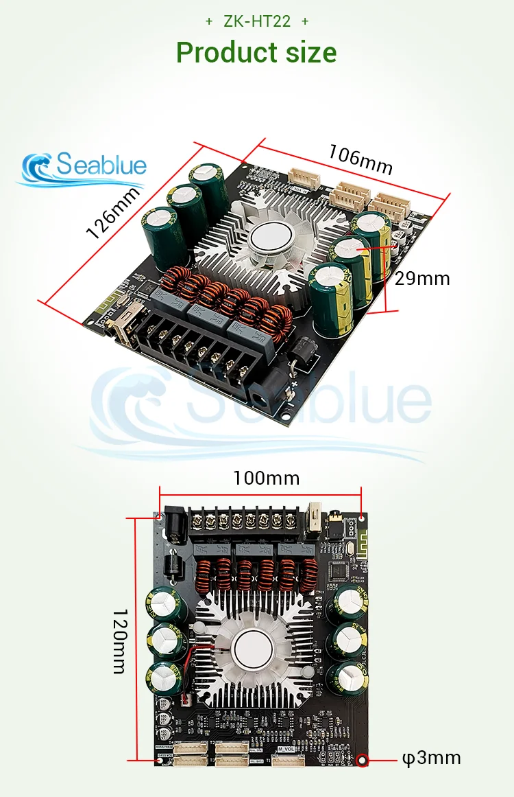 ZK-HT22 2.1 Channel TDA7498E Bluetooth 5.1 Digital Power Amplifier Module High and Low Tone Subwoofer 160WX2+220W