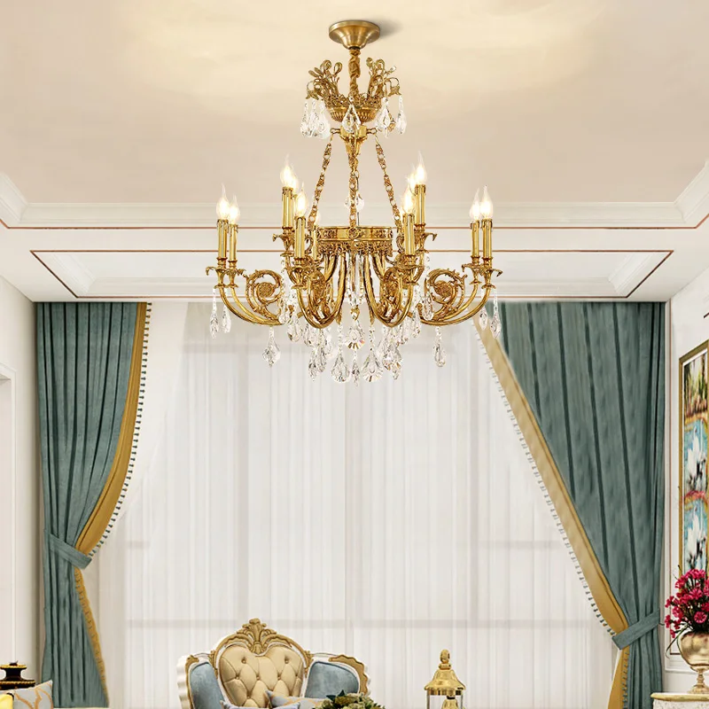 High - End French Crystal Chandelier, Ideal For Living Room, Made Of European Solid Brass, Luxury Classical Pendant For Restaura