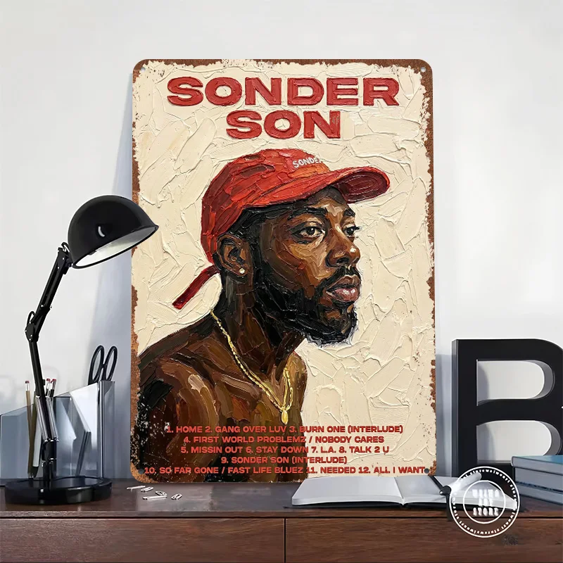 Sonder Son Album Cover Painting 3D Printed Texture Poster Personalized Wall Art Retro Metal Tin Signs for Room Decoration Gaming