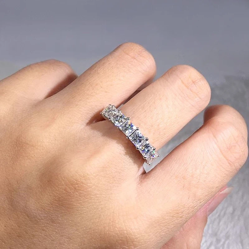 Huitan Fashion Princess kwadratowe kryształowe cyrkonie pierścionki dla kobiet luksusowe obrączka akcesoria wieczne damska biżuteria — zdjęcie 6