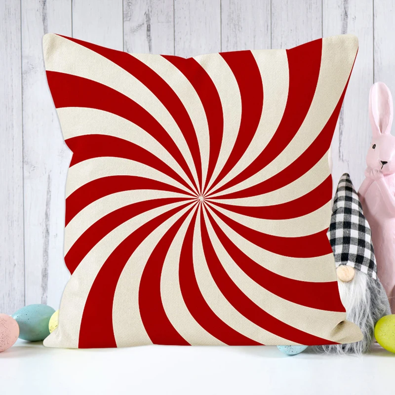 أغطية وسائد عيد الميلاد، أغطية وسائد بنمط شريط حلوى عيد الميلاد لتزيين غرفة النوم المنزلية والعطلات