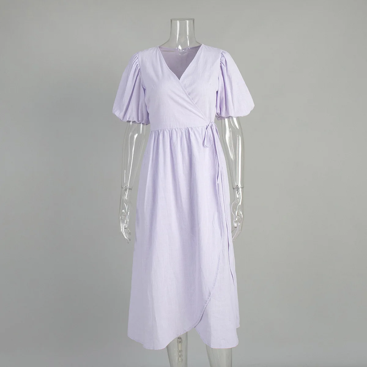 100% algodón mujer moda Puff manga cuello pico vestido largo cintura alta elegante Boho Maxi vestido Vestidos ropa