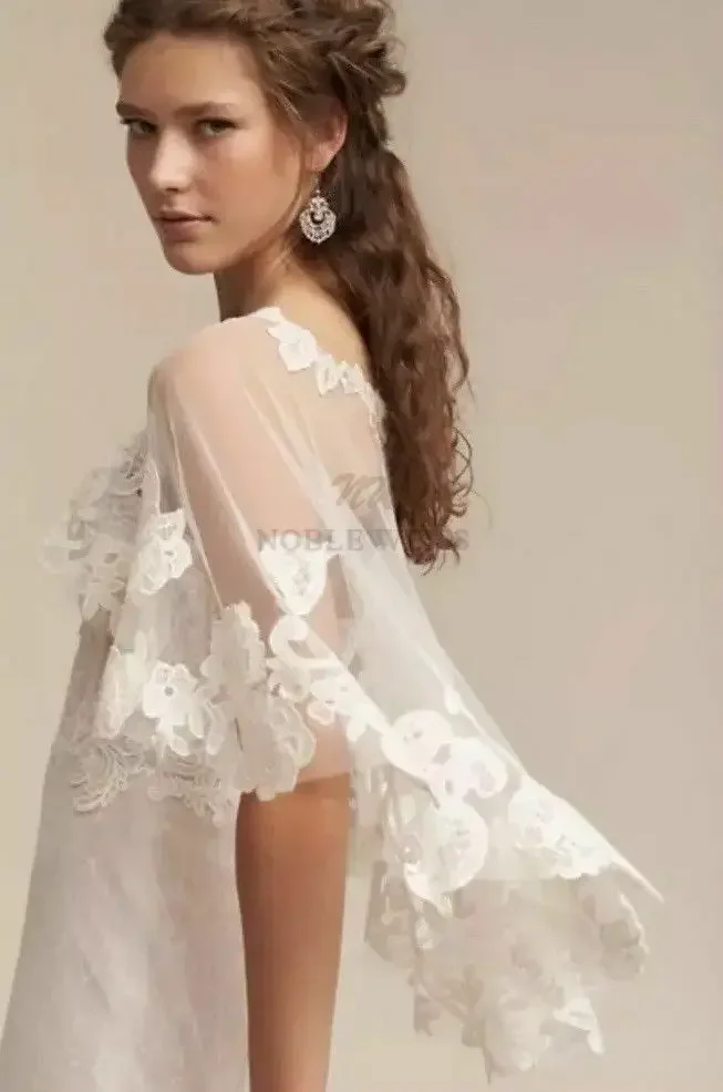 Wedding Cape Lace Hem Bridal Jackets Elegant Shawl Shrugs For Bride Customized