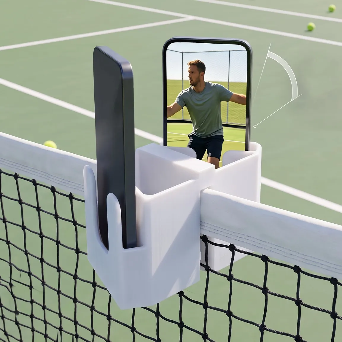 

Portable Tennis Net Phone Holder Double View for Portrait Tennis Net Match Analysis Court Practice Live Streaming Sports