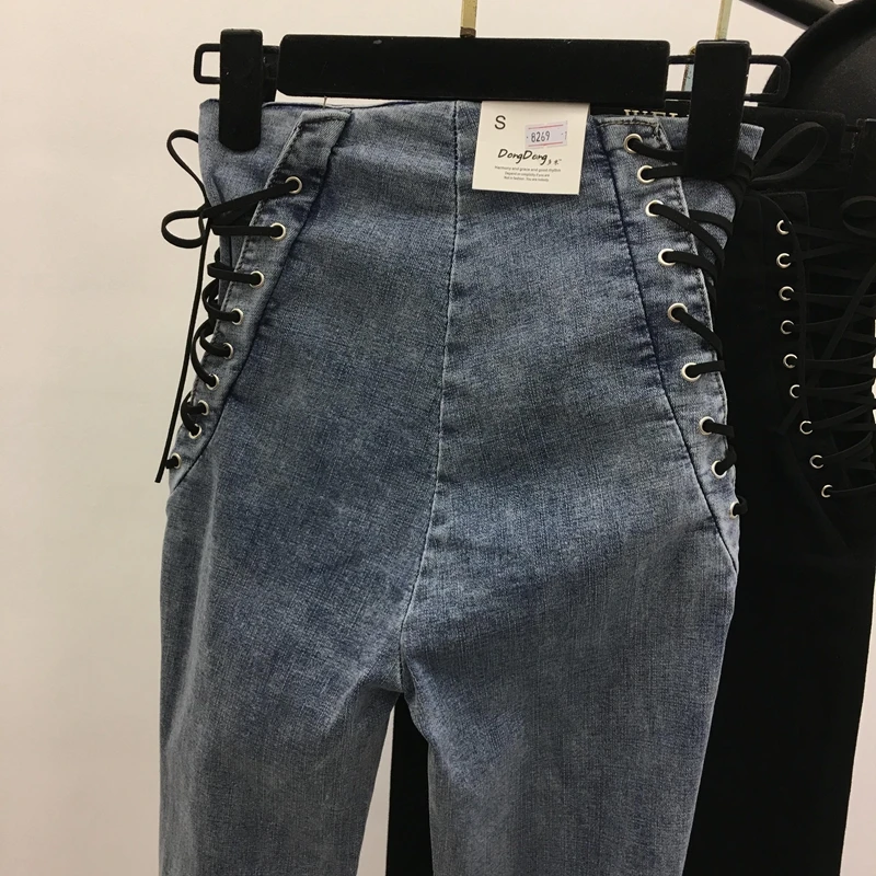 Jeans Women Lace-up Skinny All-match Zipper Simple Trendy Ankle-Length Trousers Womens Spring Autumn Slim Female High Quality