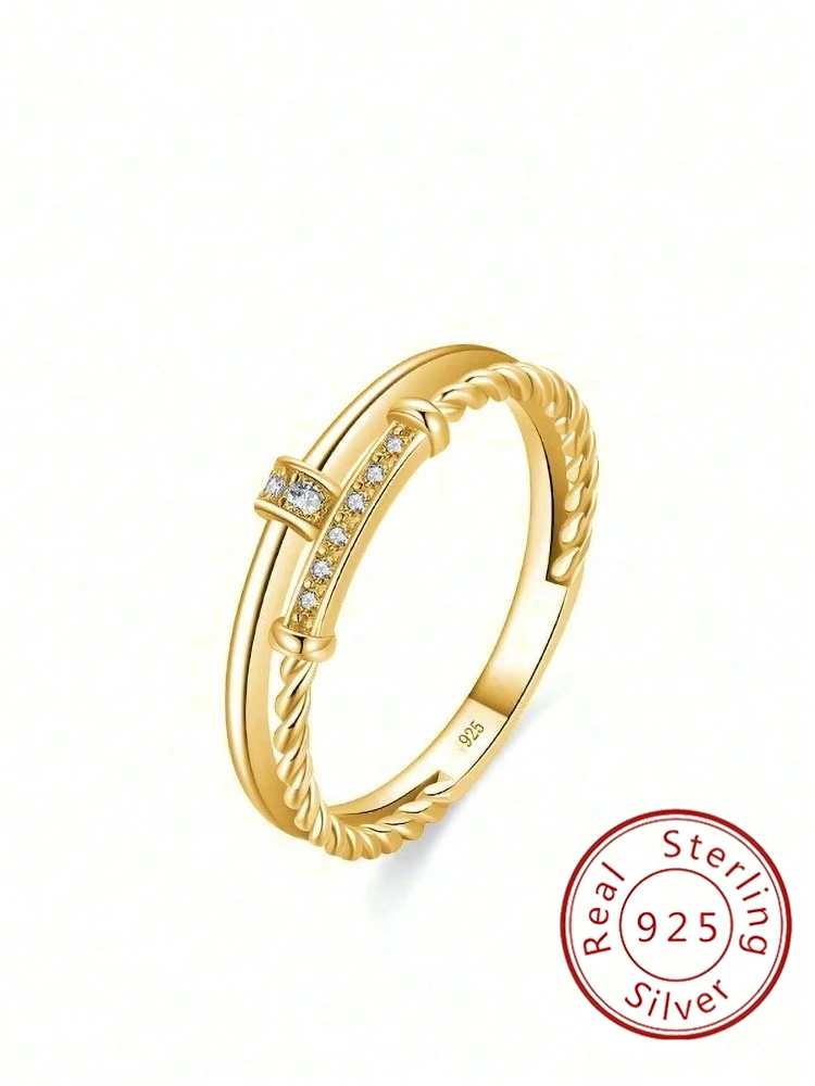 

Классическое элегантное кольцо из стерлингового серебра 925 пробы с двойными линиями для женщин, юбилейная повседневная одежда, модные ювелирные изделия высокого качества