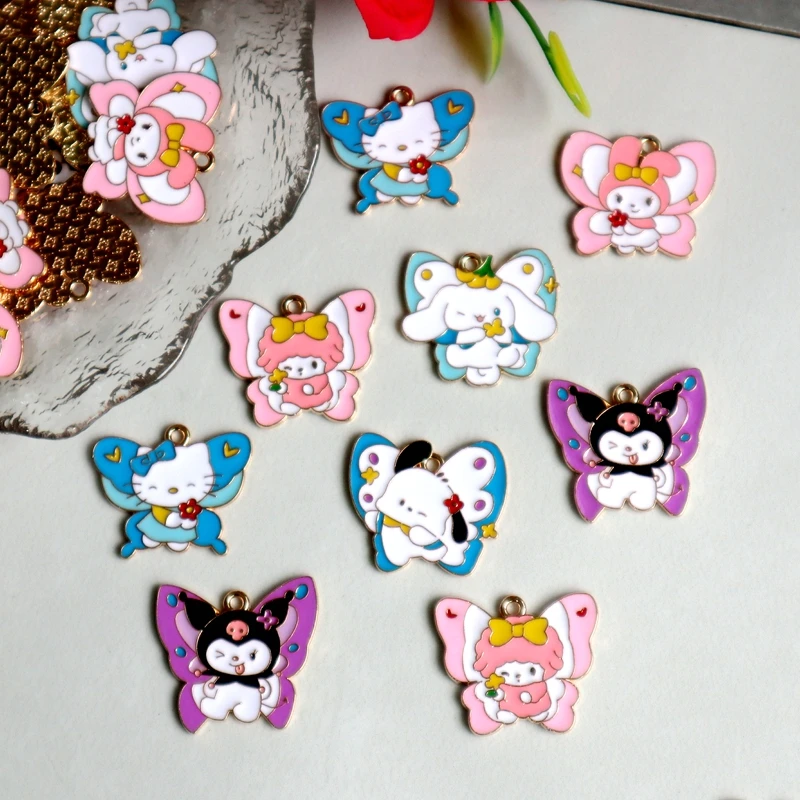 Sanrio Butterfly Alloy Metal Charms, Cartoon Anime, DIY Jóias Acessórios, Colar, Pulseira, Chaveiro Pingentes, 10Pcs