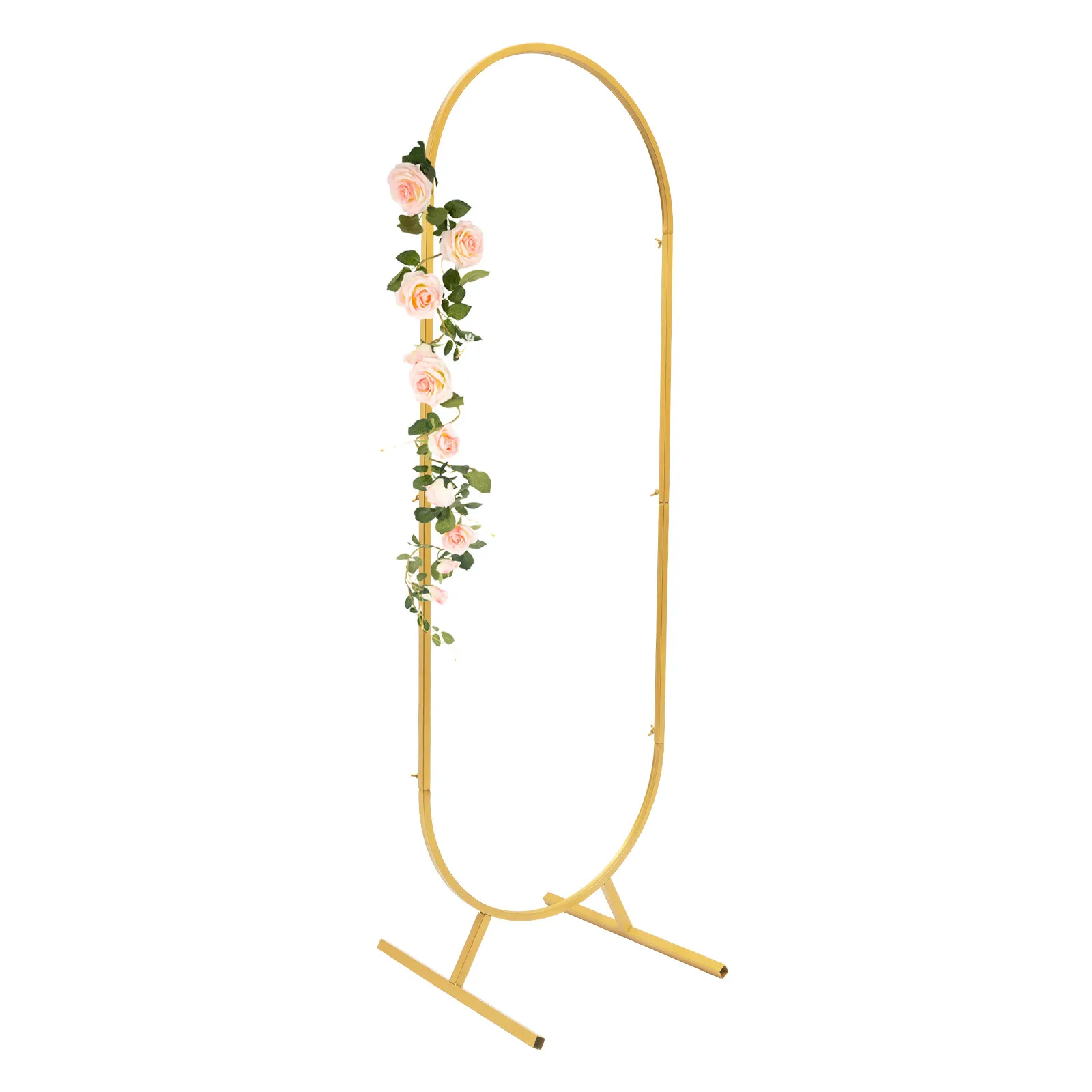 1.7m Metal Wedding Arch Backdrop Stand Gold Party Balloon Arched Venue Decor Frame Oval Arch Frame for Birthday Party Ceremony