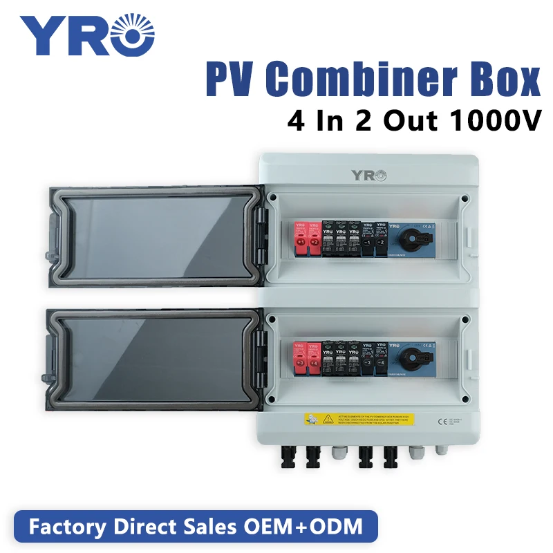 YRO 4 en 2 salida 1000V PV Caja combinadora sistema Solar energía Solar al aire libre 4 cuerdas IP65 Caja eléctrica impermeable Caja De Combinador
