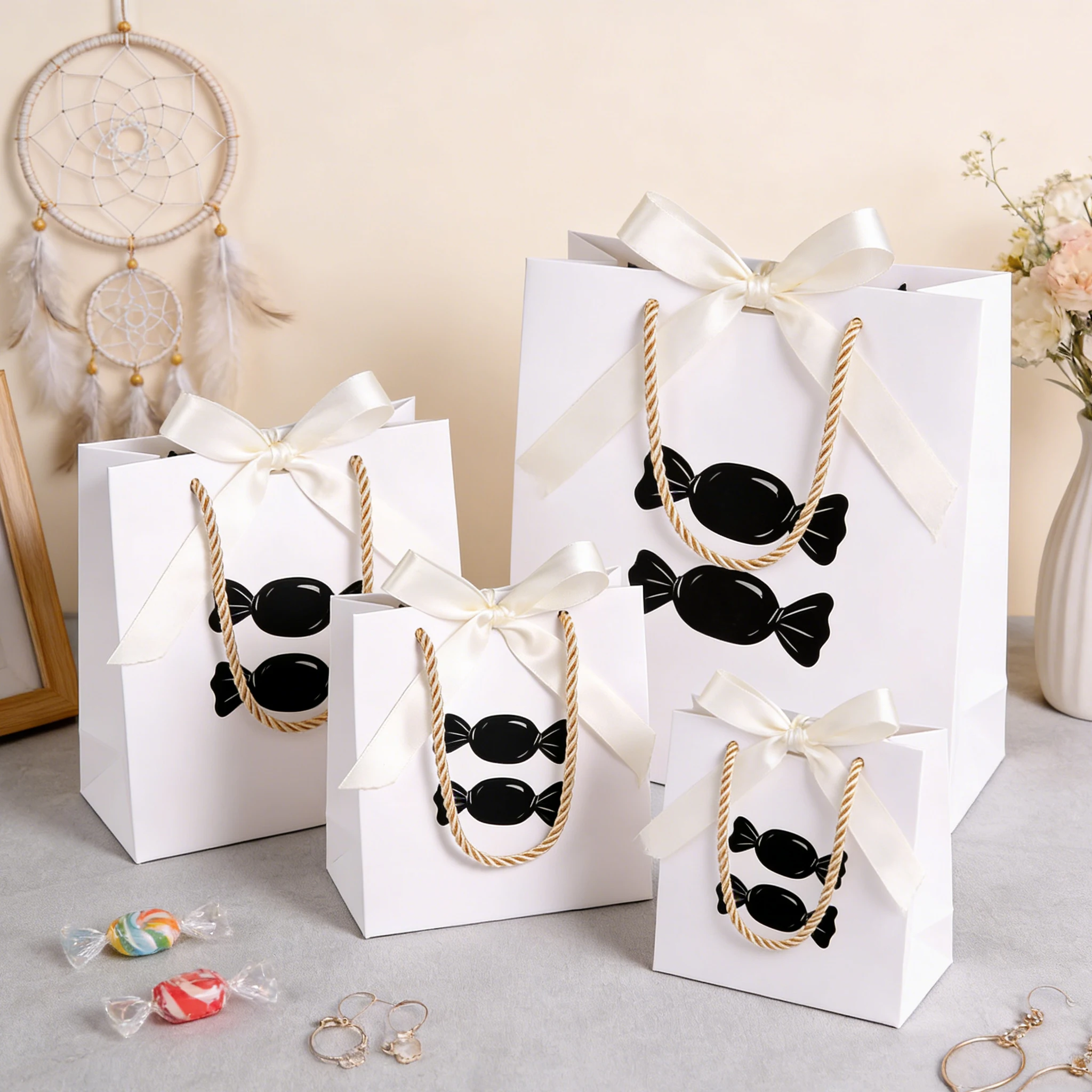 

Personalized Logo 14x6x12cm Jewelry Packaging Handle Bag Wedding Baby Shower Favor Candy Gift Organizer Cosmetic Perfume Handbag