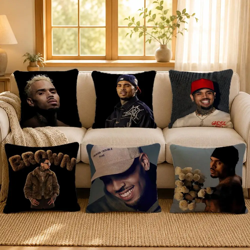 Singer Chris Brown Rnb Dance Cushion Cover Personalized Short Plush Soft Bedroom Sofa Home Decor Gift