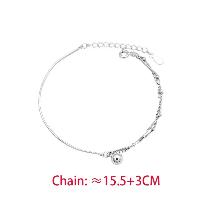 

Real 925 Sterling Silver Bead Chain Geometric Charm Bracelet for Women Trendy Fine Jewelry Minimalist Light Luxury Accessory