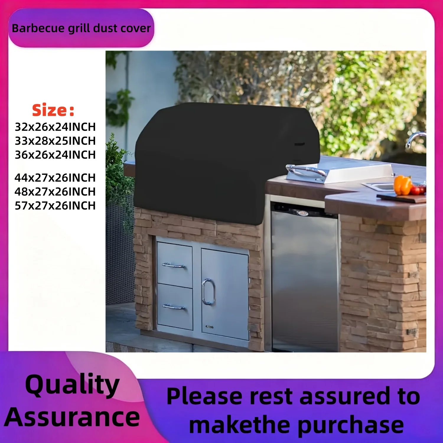 Built-in Grill Cover, Outdoor BBQ Cover with Elastic Hem, Grill Cover for Outdoor Kitchens, Outdoor Barbecue Top Cover
