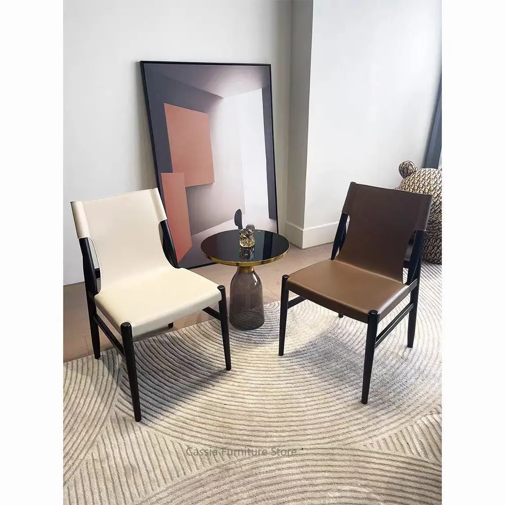 High-End Designer Saddle Leather Dining Chair for Home Hotel Reception, Light Luxury Minimalist Meeting Seat