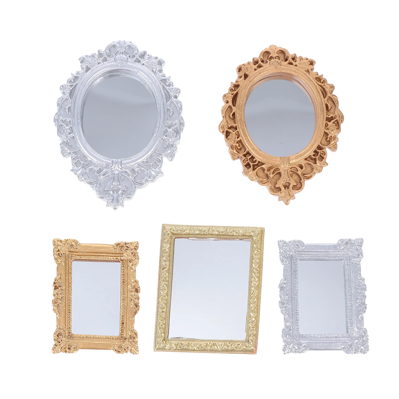 

5Pcs Mini Vintage Mirror Decorative Miniature for Mini House Accessories Gardening Adornments Realistic Room Decoration Retro