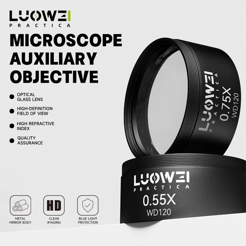 

LUOWEI Microscope inverter, optical lenses, auxiliary objectives, 0.55X and 0.75X magnification, increase working distance