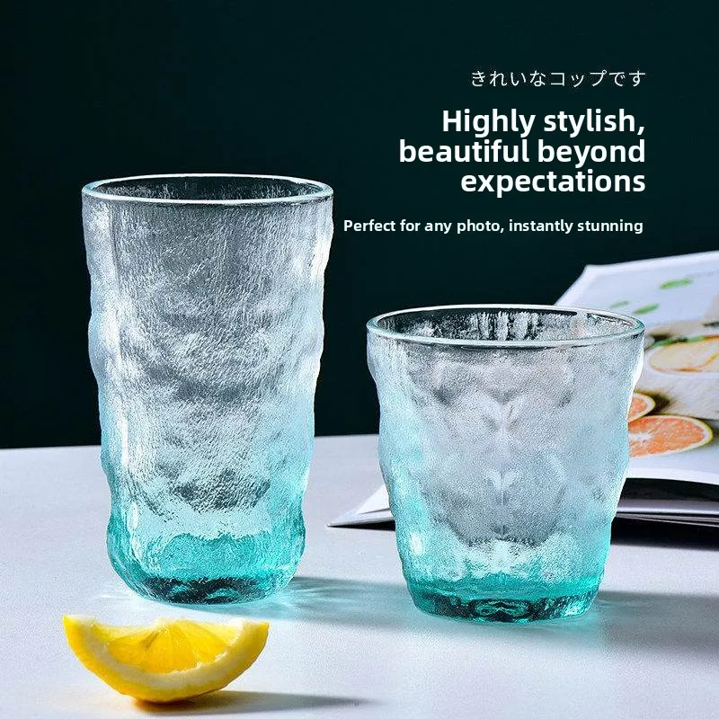 

Trendy Glass Cup Women's Summer Home Juice Drink Cup Iceberg Pattern Beer Mug European Style Beverage Cup with Cup Holder