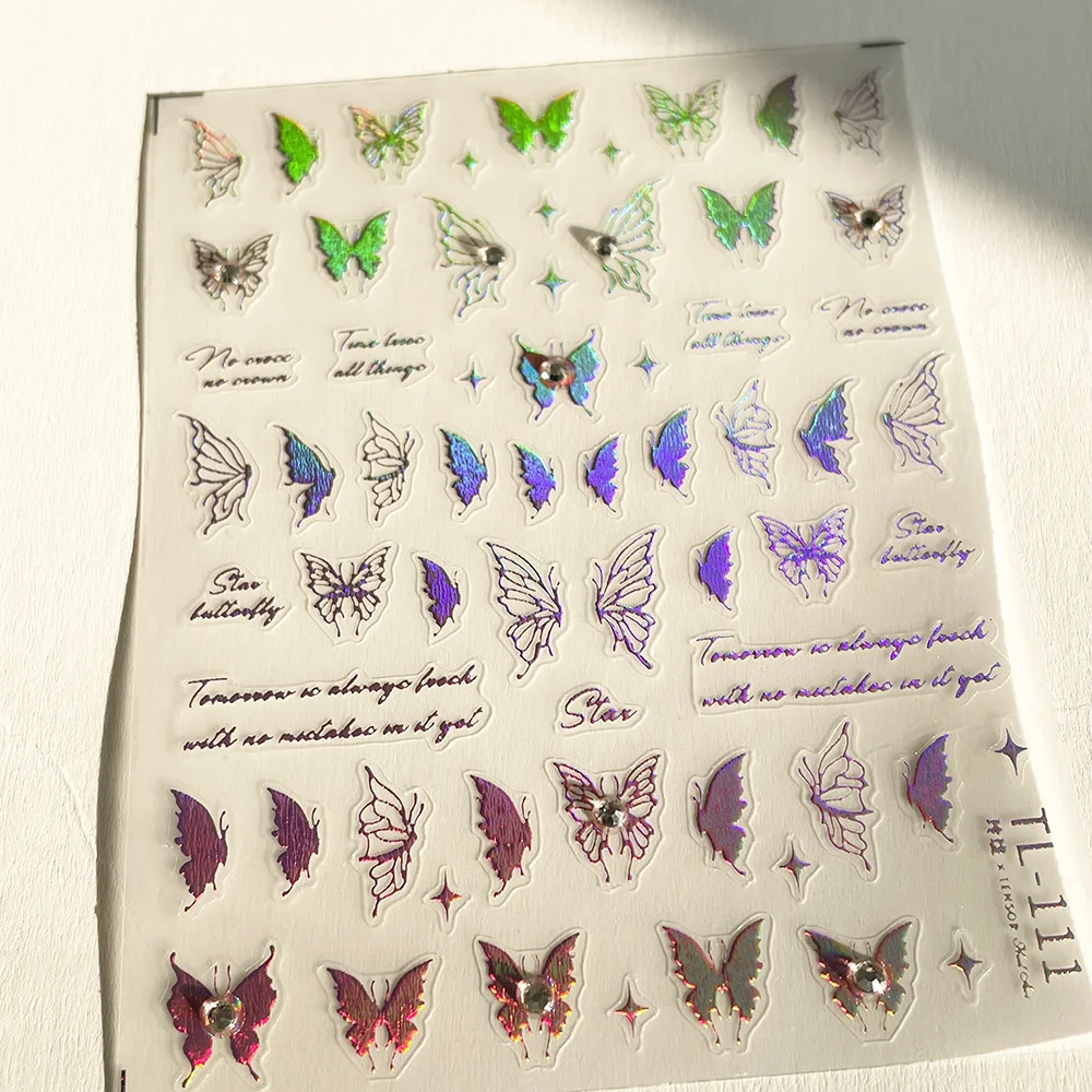 -Ode von Märchen-Sommer großen Schmetterling Aufkleber holo graphischen Laser glänzenden Schmetterling Kristall Diamanten Aufkleber DIY Nagel Aufkleber 404