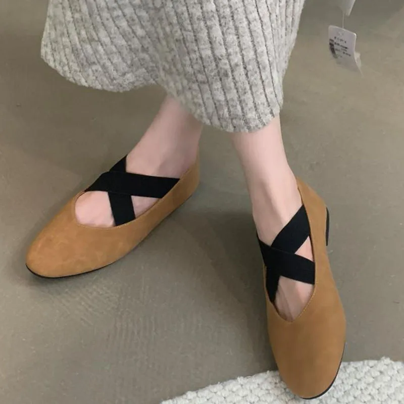 

2024 Autumn Women Flat Shoes Fashion Round Toe Sahllow Slip On Mary Jane Shoes Soft Sole Outdoor Dress Ballerinas Shoes New