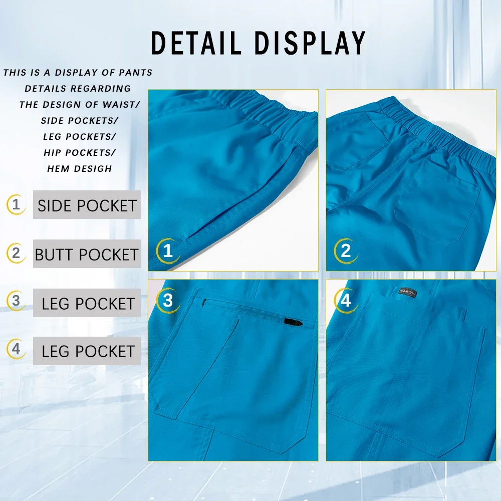 Conjunto de esfoliantes para dentista, de alta qualidade, uniformes de enfermeira médica, mulheres, homens, hospital, médico clínico, roupa de trabalho, bolsos, calças retas