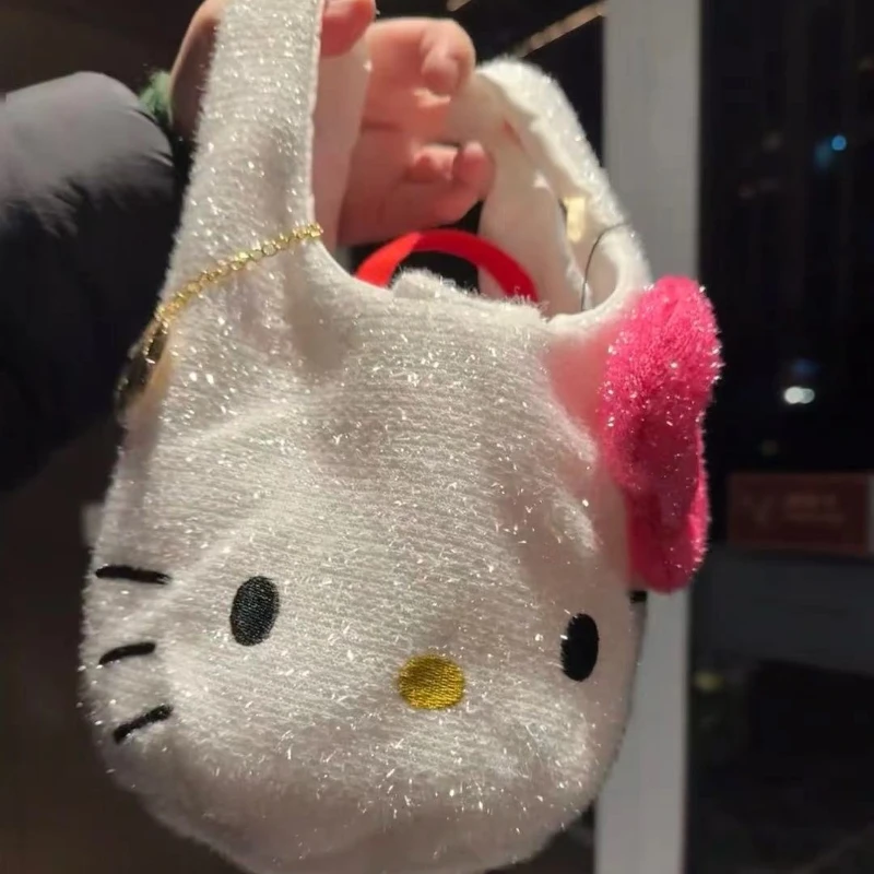 Kitty 50th Anniversary Glitter Organizer Tote Bag School Leisure Shopping Commuter Bag Kawaii Decoration Handbag Gifts