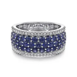 Luxury Silver Color Round Ring for Women Fashion Metal Inlaid Blue Stones Ring Jewelry