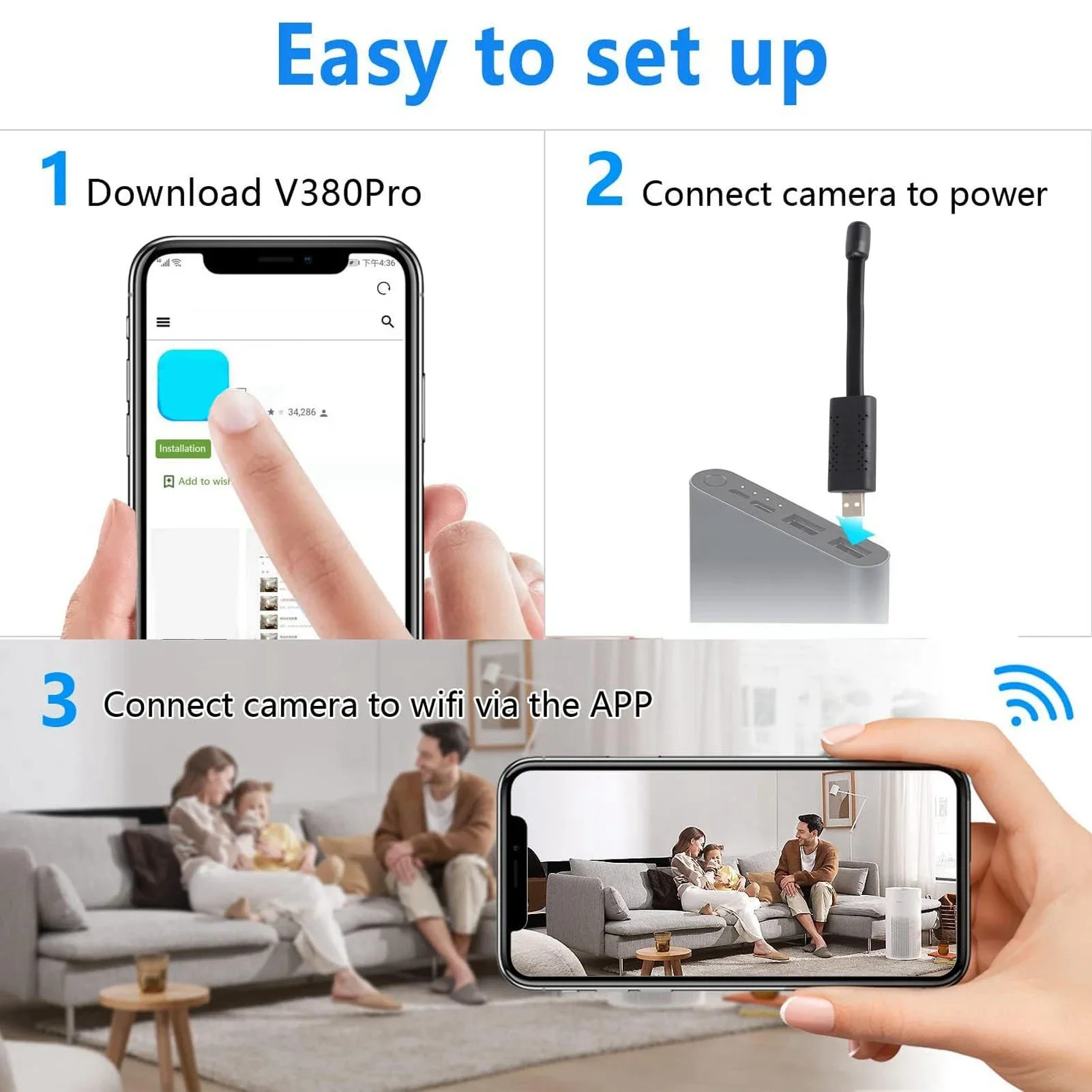 كاميرا أمان USB WiFi 1080P HD كاميرا صغيرة لاسلكية مع كشف الحركة/رؤية ليلية لمراقبة الأطفال في المنزل والسيارة