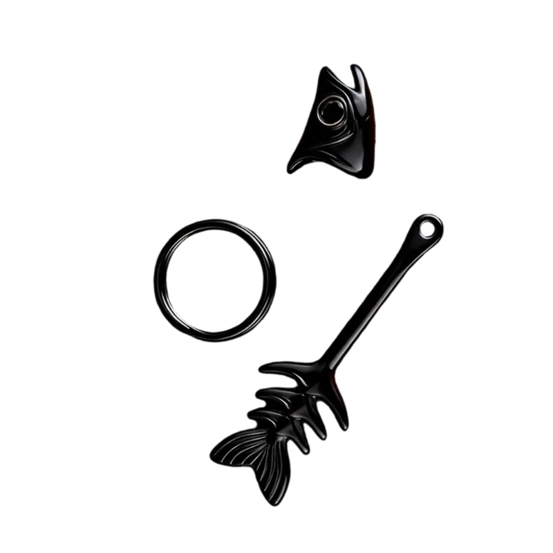 Alloy Fish Skeleton Keychain Charm with Split Ring, 6.2 Decorative Accessory for Keys, Bags, and Everyday Daily Carry E0BF