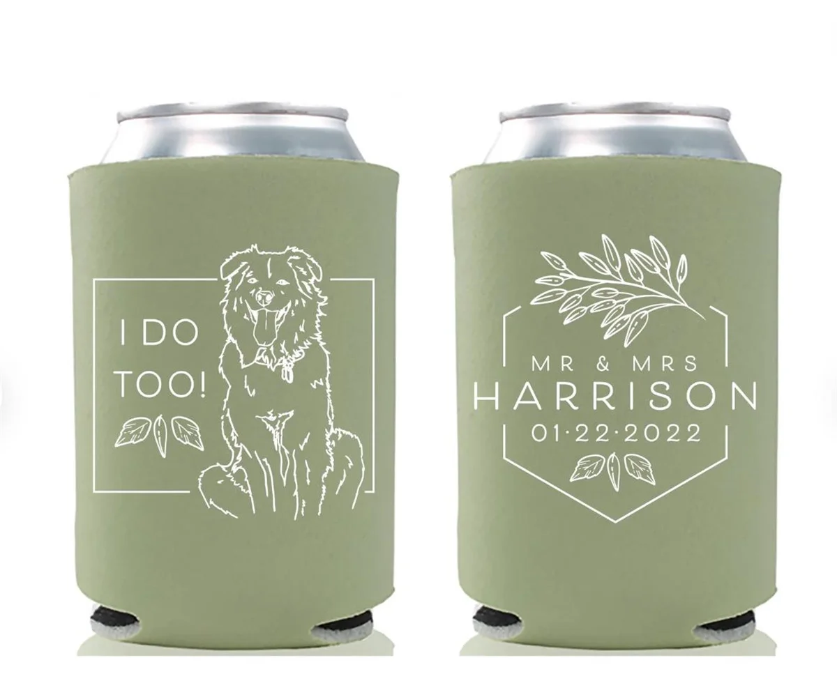 Regular & Slim Can Cooler Wedding Package #188RS - Custom Pet Illustration - Mr and Mrs - Wedding Favor Package, Wedding Favors,