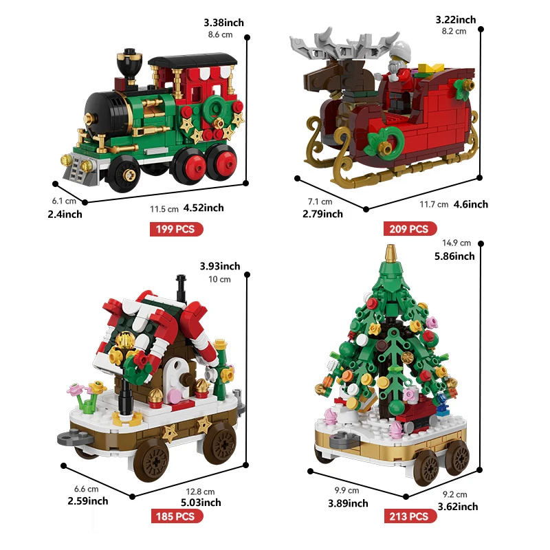 MOC-décennie s de construction de la série de Noël, maison de bonbons assemblée, train, jeu de briques, jouet en boîte, cadeau de vacances, 806 pièces