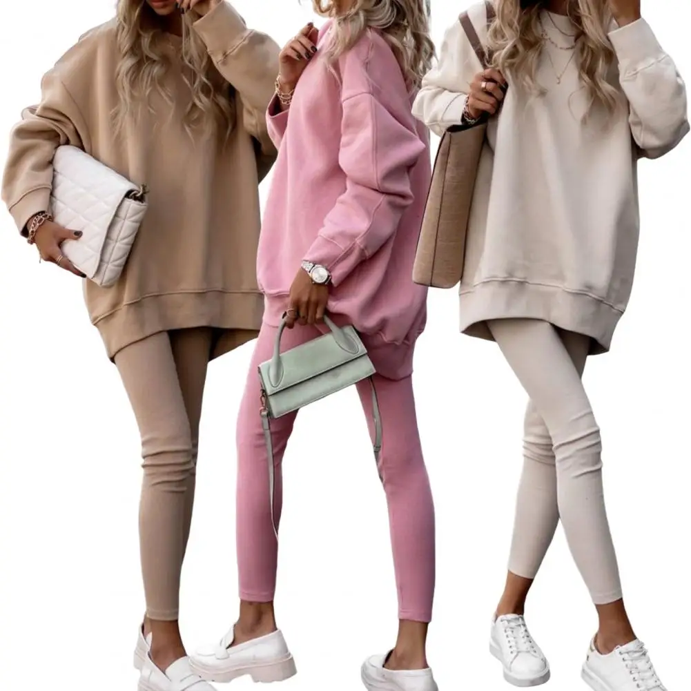 2Pcs/Set Women Outfit Sweatshirt Pants Set Loose Keep Warm Pullover Thick School Autumn Winter Blouse Pants Women Set