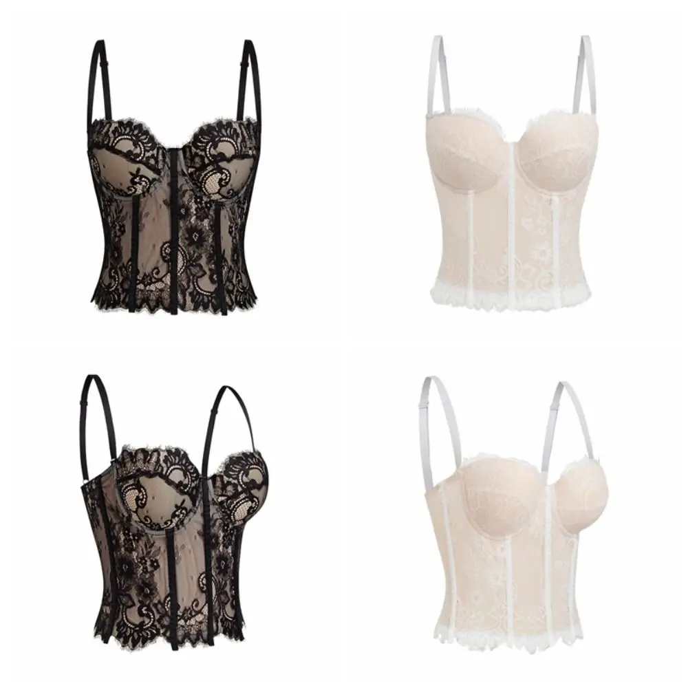 Elastic Hollow Lace Camisole Slim fit Transparent Lace Corset Streetwear Tanks Suspender Vest Ladies