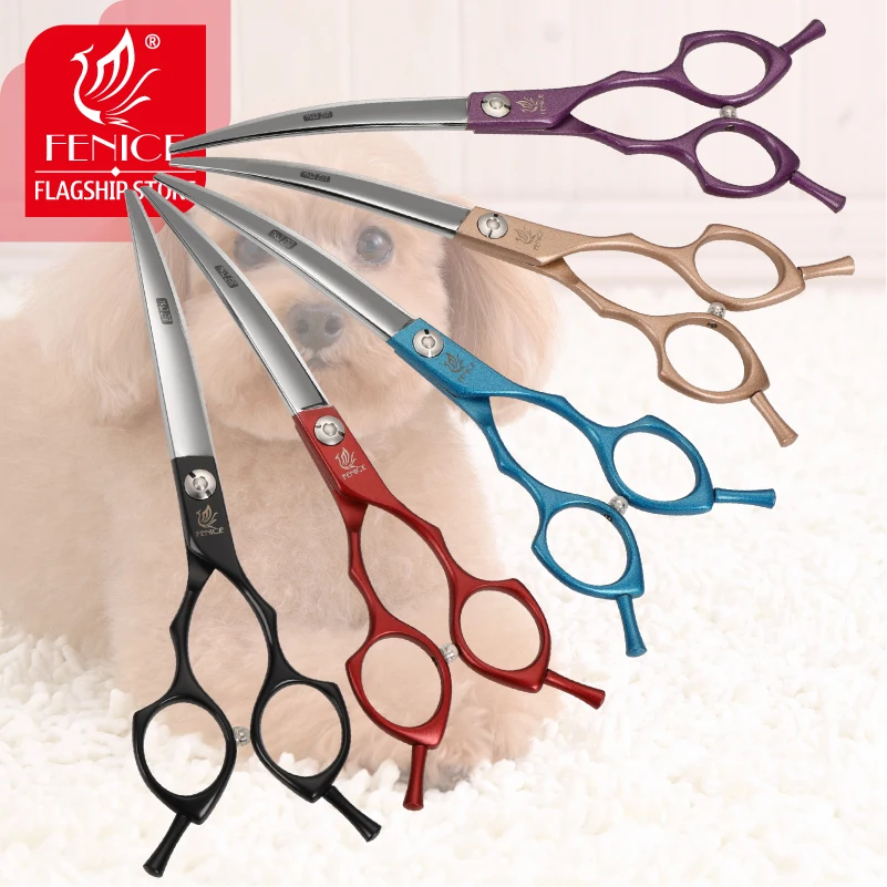 Fenice 6.5/7.0 inch Colorful Professional Pets Grooming Scissors Curved Dogs Hair Cutting Shear Japan 440C