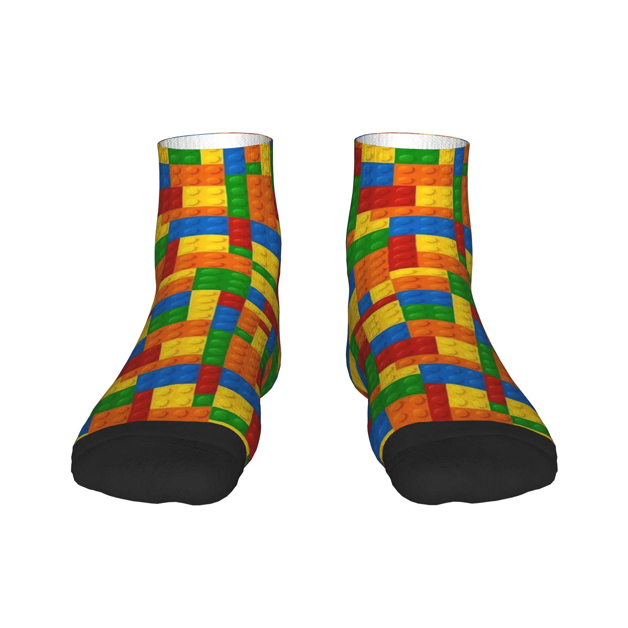 Classic Primary Color Building Blocks Ankle Socks  Non-Slip Comfort Soft Cycling Socks For Men Summer Harajuku Pattern Sock