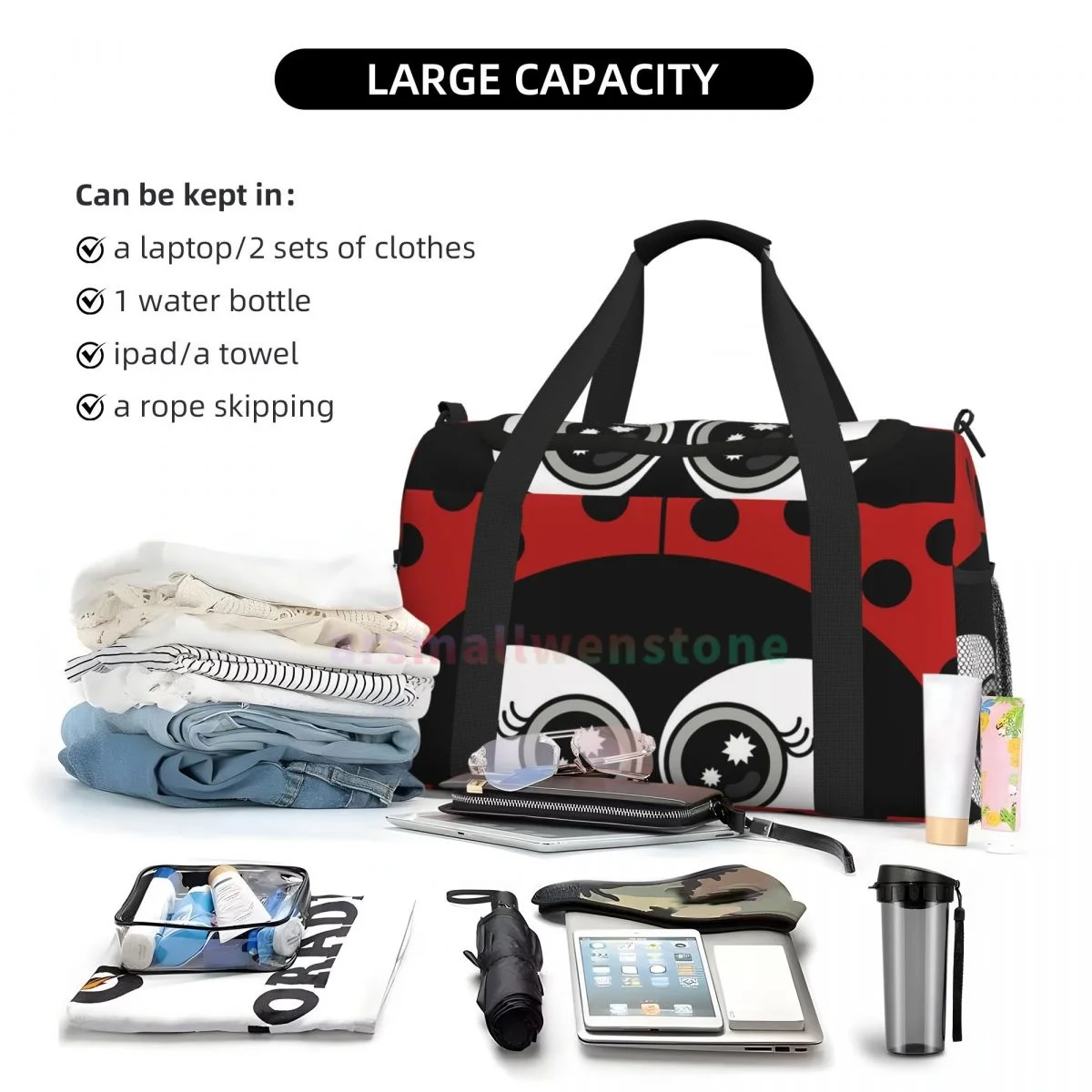 Cute Cartoon Ladybug Travel Duffel Bags Sport Gym Yoga Luggage Bag Personalized Weekender Bag with Shoulder Strap