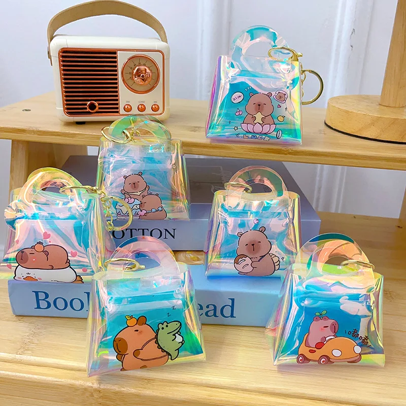 

New style cute capybara guinea pig coin purse cartoon holographic key chain earphone storage bag