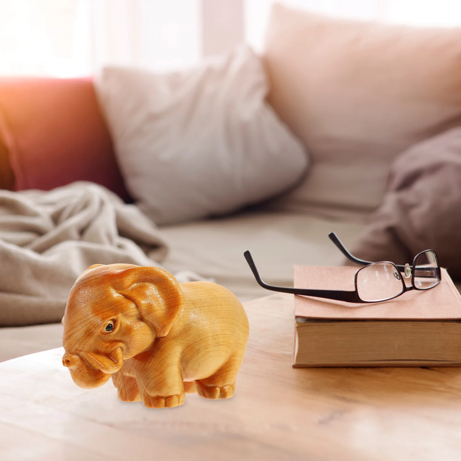 

Cute s Wooden Elephant Statue Home Decor Carving Animal nament Gift for Kids Living Room Office Desk