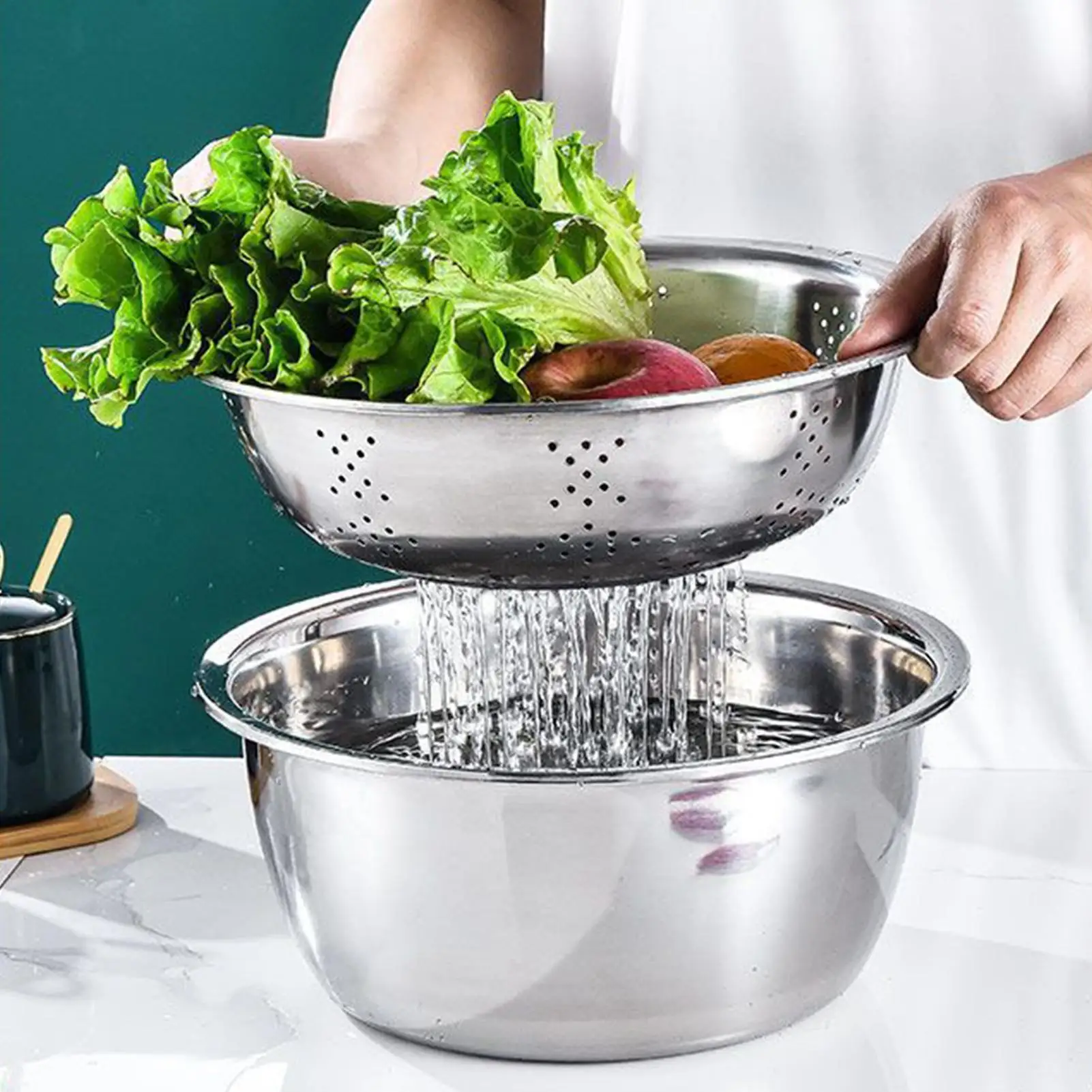 Stainless Steel Mixing Bowl Set Stackable Space-Saving for Baking Serving Rinsing Food Storage Salad Dough Prep Home Restaurant
