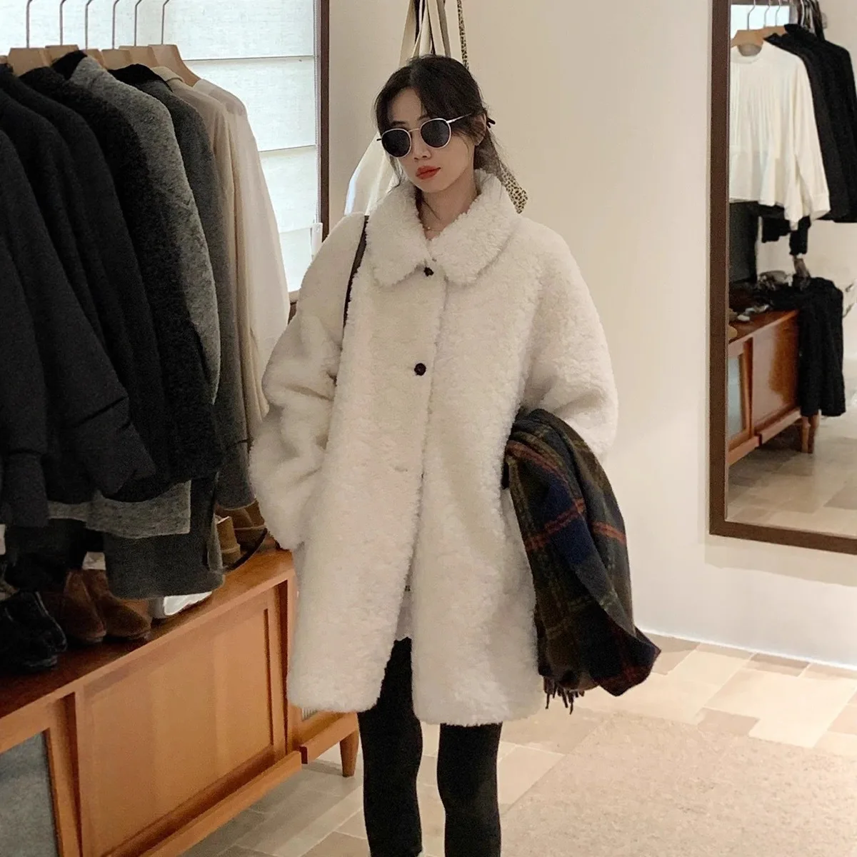100 Sheep Fur Grass Coat Women's Winter Sheep Shearing Fur Integrated Plush Jacket New