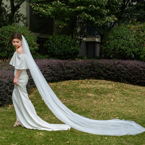 Imagen 2 del producto NZUK fotos reales baratas 3M o 2M velo de novia blanco/Marfil velo de novia largo de una capa velo para la cabeza accesorios de boda Venta caliente