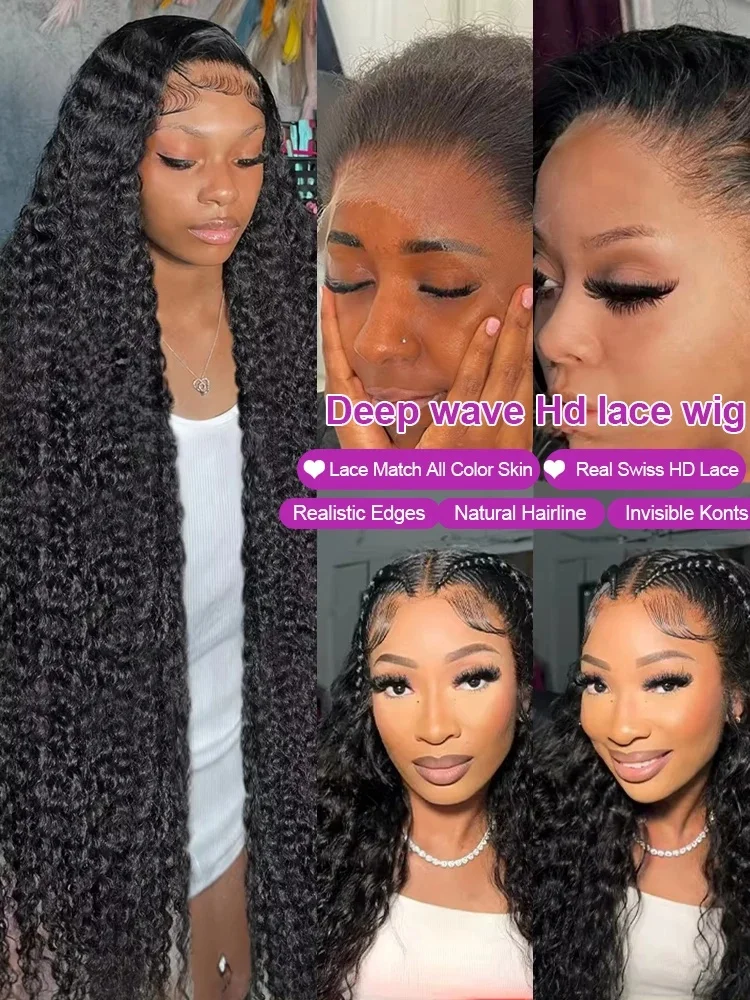Water Wave 13x4 13x6 Lace Front Wigs Human Hair 250 Density Transparent Curly Wave Lace Front Wig 40 44 Inch Deep Wave For Women image 2