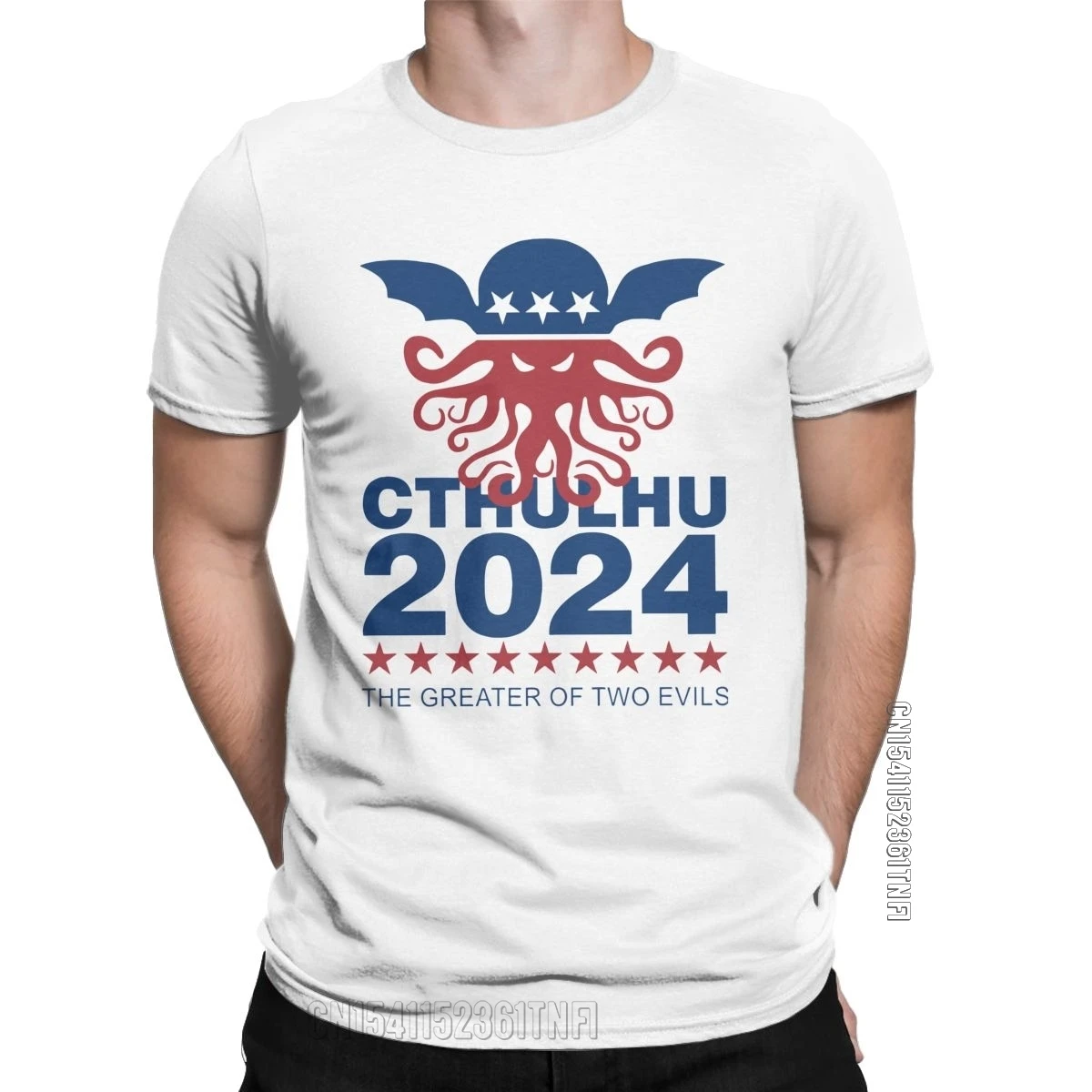 Vote Cthulhu 2024 T-Shirts Men Lovecraft Humorous 100% Cotton Tees Crewneck Classic Short Sleeve T Shirts Party Tops